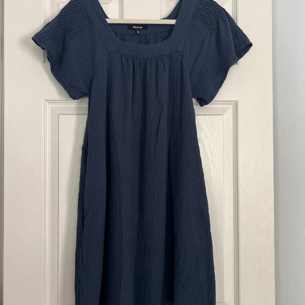 Madewell Lightspun Cotton Blue Butterfly Square Neck A line Dress Size XS